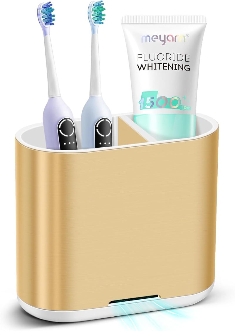 Chintu Toothbrush and Toothpaste Holder with Divider for Bathroom Countertop Organizer, Detachable for Easy Clean,Kids Electric Toothbrush Holders Storage Caddy for Family (Gold) - Image 1